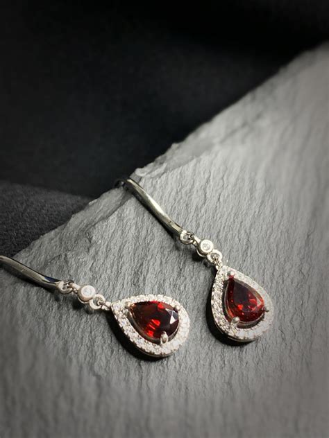 Garnet Teardrop Gemstone Earring Elegant Red Gemstone Earring
