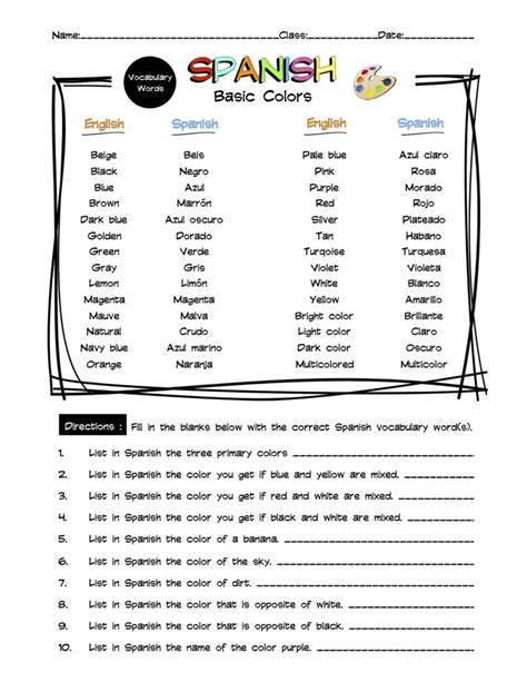 The Ultimate Spanish Vocabulary Word List Worksheets And Answer Keys