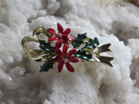 Christmas Brooches Vintage Pin Signed Brooch Poinsettias Etsy