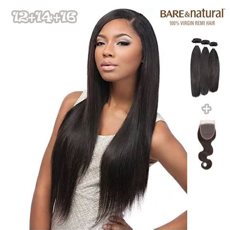 Sensationnel Bare And Natural Virgin Remi Human Hair 4x4 Lace Closure Bundle Deal Straight 12