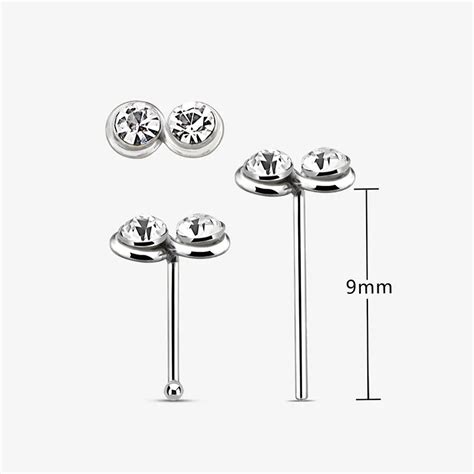 Silver Double Crystal Design Nose Stud Wholesale925silver