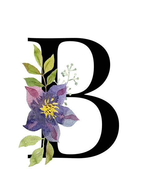 Letter B Floral Monogram Printable Letter Nursery Art Etsy Alphabet
