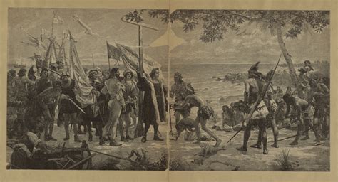 An Illustration Of Christopher Columbuss Initial Meeting With Native Americans Dpla