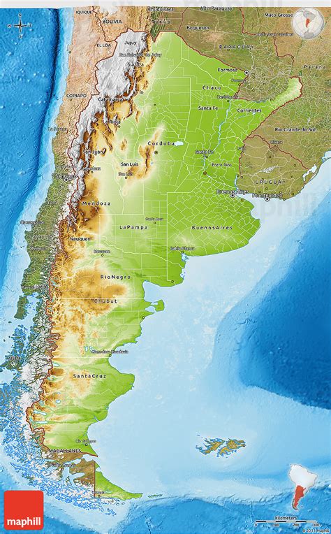 Argentine republic independent country in south america detailed profile, population and facts. Physical 3D Map of Argentina, satellite outside, shaded ...