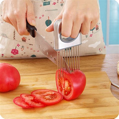 Stainless Steel Kitchen Easy Onion Holder Vegetable Tools Tomato Cutter