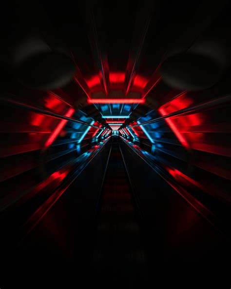 Dark Urban Tunnel With Red And Blue Neon Lights · Free Stock Photo