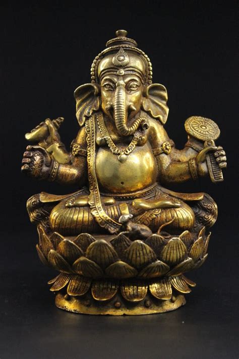 Ganesha Figur Aus Bronze 15cm Elefanten Gott Statue Aus Lotussockel