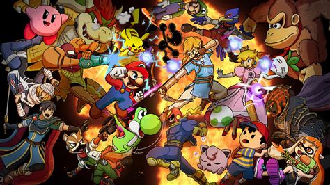 Wallpaper Super Smash Bros Ultimate Mario Bros Pikachu Karakter Video Game Kirby Nintendo