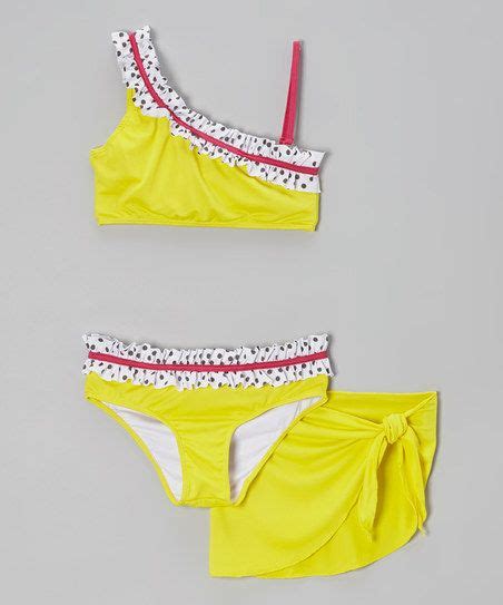 Sweet Lola Canary Ruffle Asymmetrical Bikini And Sarong Girls Bikinis