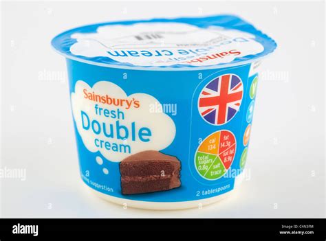Tub Of Sainsburys Fresh Double Cream Stock Photo Alamy