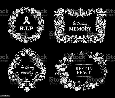 Funereal Frames With Floral Ornaments And Crosses Stock Illustration