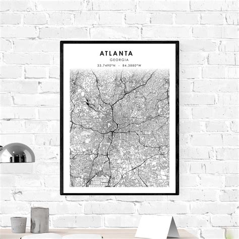 Atlanta Map Print Georgia Usa Map Art Poster Atlanta City Etsy