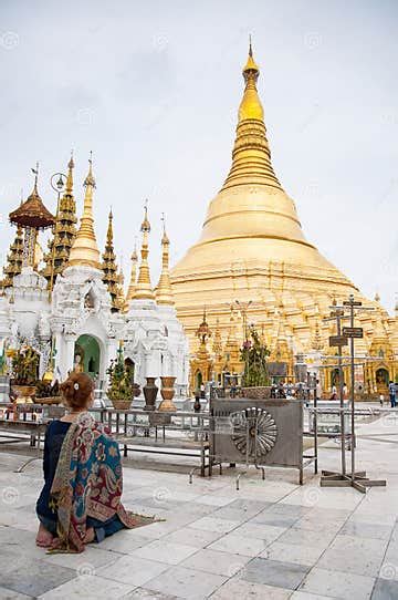 Woman Praying At Shwedagon Pagoda Myanmar Editorial Stock Photo
