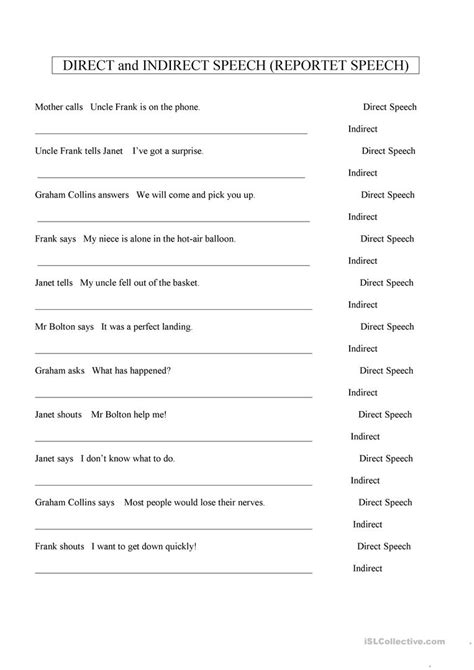 Direct And Indirect Speech Worksheets