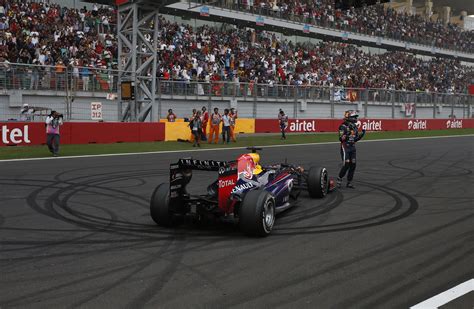 2013 Indian Grand Prix Sebastian Vettel Celebrates In Front Of The