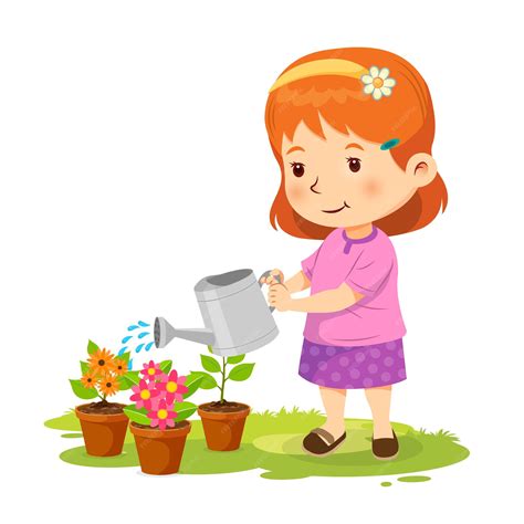 Premium Vector Cute Girl Watering The Plants