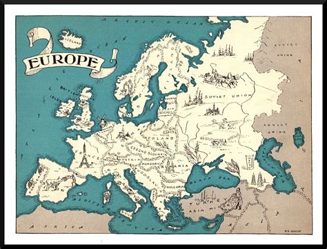 1930s Animated Europe Map Rare Map Print Of Europe Wall Etsy In 2021
