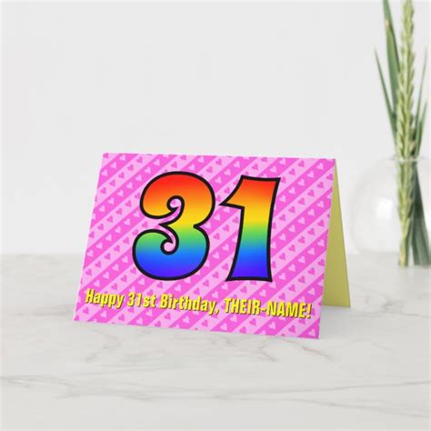Fun Pink Stripes Hearts Rainbow 31st Birthday Card Zazzle