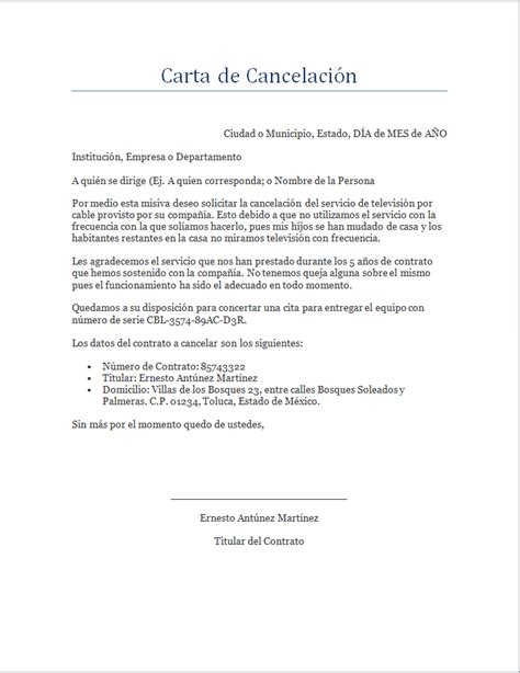 Labace Ejemplo Carta De Cancelacion De Contrato De Servicios Images