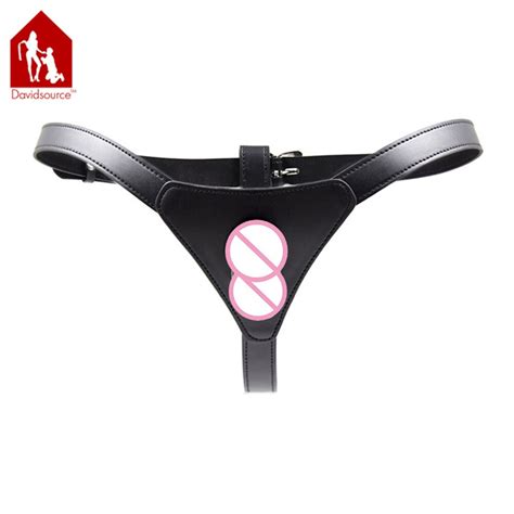 Davidsource Leather T Back Panties With Black Dildo Thongs G String