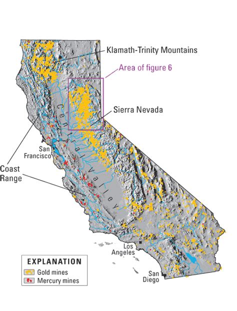 The map shows the location of 13,500 historic california gold mines. Mercury Contamination from Historical Gold Mining in California
