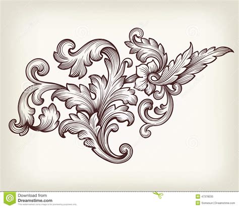 Hand drawn beautiful pastel colour floral pattern collection. Vintage Baroque Floral Scroll Ornament Vector Stock Vector ...