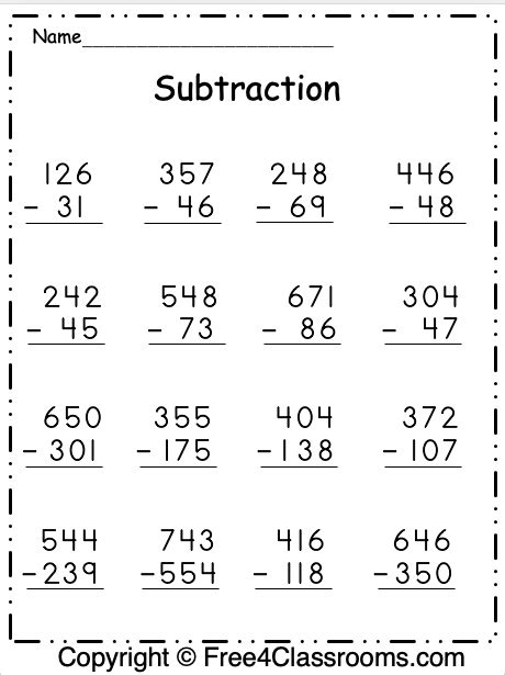 Free Subtraction Worksheet Regrouping Free4classrooms