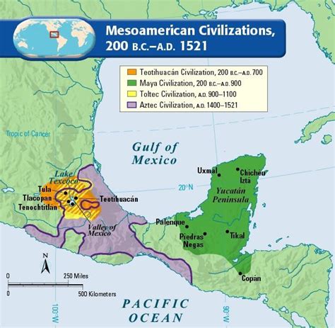 Map Of The Main Mesoamerican Civilizations Bce Ce Maya