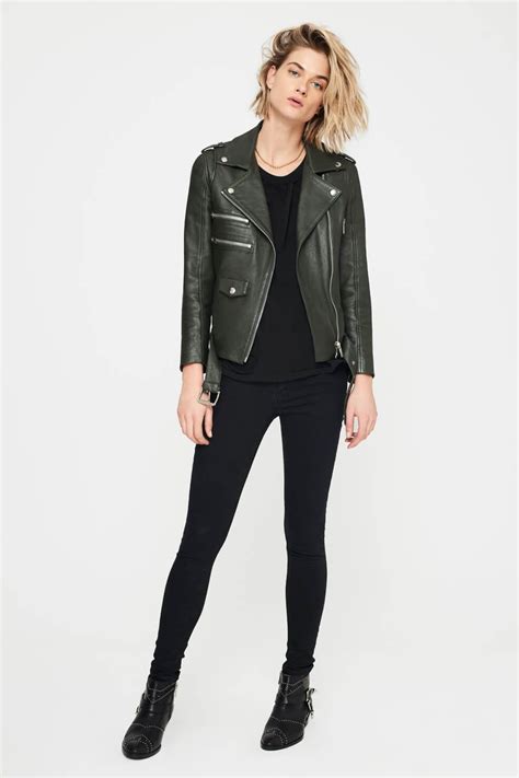 Anine Bing Biker Leather Jacket In Dark Green Green Leather Jacket