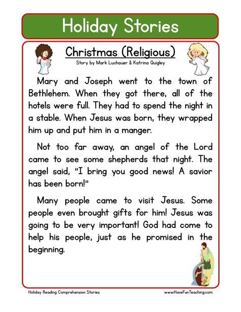 Reading Comprehension Worksheet Christmas Religious