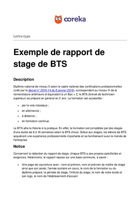 Doc Lettre Type Exemple De Rapport De Stage De Bts Loris Lytw