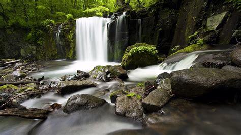 Nature Waterfall River Forest Rock Long Exposure Wallpapers Hd