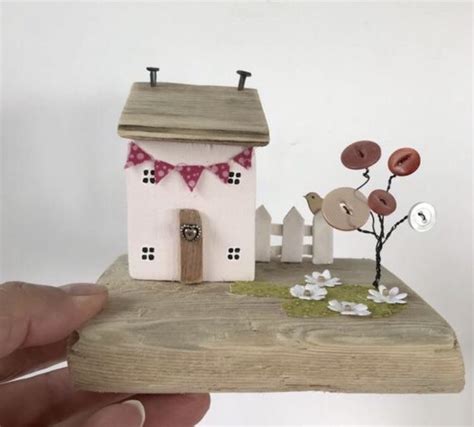 Blush Pink Little Driftwood House Ornament Tiny House Etsy Uk House