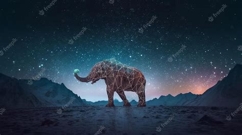 Un Elefante En El Desierto Con Un Cielo Estrellado Detrás Foto Premium