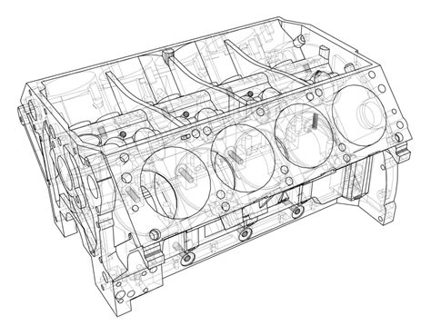 Engine Block Sketch Vector Rendering Of 3d Technical Drawn Service