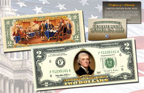 Buy TWO DOLLAR COLORIZED SIDED Collectible Art Two Dollar Bill With Certificate Online At