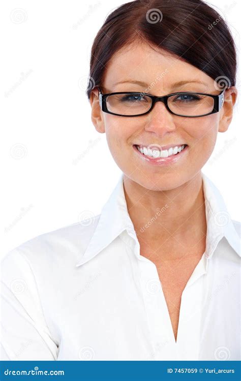 Headshot Of A Friendly Woman Wearing Glasses Stock Image Image Of Close Looking 7457059
