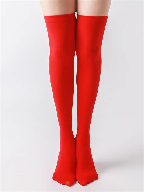 red collar fabric plain over the knee socks embellished women socks and hosiery orange knee high