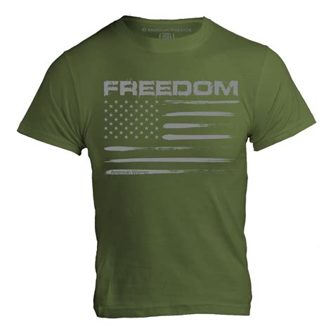 Freedom Us Flag T Shirt On Od Green Supporting Patriots Military