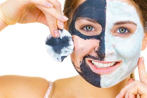 Girl Remove Black White Mud Mask From Face Stock Photo Image Of Beauty Clay