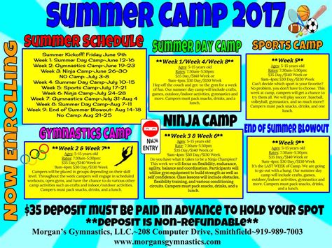 2017 Summer Camp Schedule Is Released Morgans Gymnastics