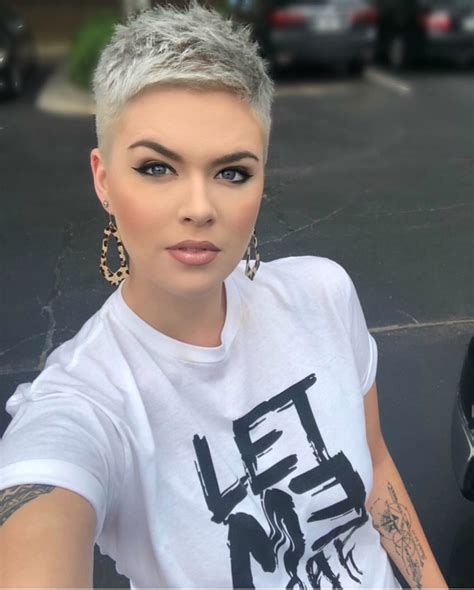 You can style short hair in various way but try to style in a way that can complement your face shape, otherwise you hairstyles also depend upon the clothes that you are wearing. She is SO beautiful! | Short grey hair, Super short hair, Prom hairstyles for short hair