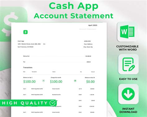 Cash App Bank Statementpersonal Editable Cashapp Bank Etsy