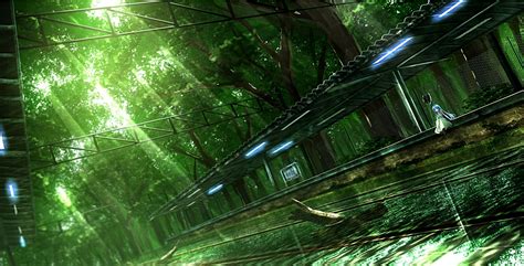 壁纸 阳光 树木 森林 晚 动漫女孩 水 性质 反射 艺术品 绿色 火车站 丛林 黑暗 截图 电脑壁纸