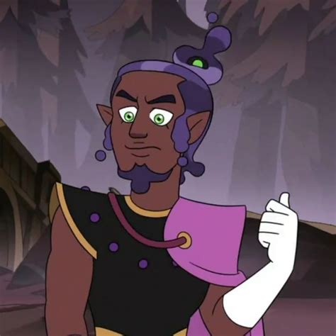 An Animated Character With Purple Hair And Green Eyes Holding A White Object In His Hand