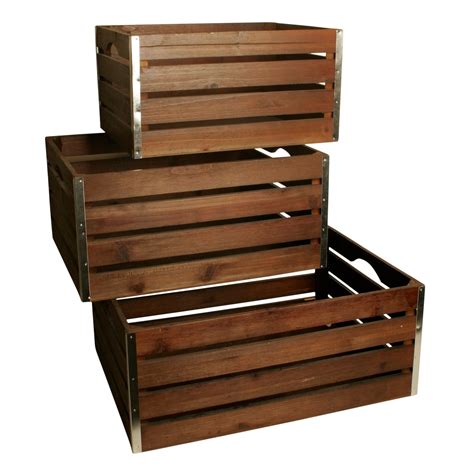Wald Imports Set Of 3 Large Wood Crates