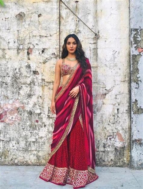 Kiara Advani Red Lehenga Saree Is Perfect For Festive Season Fashion