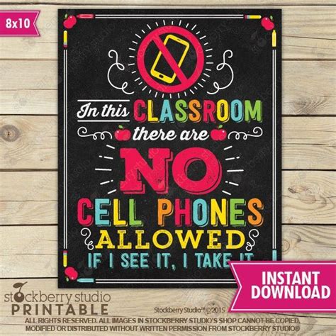 No Cell Phone Allowed Classroom Sign No Cellphone Classroom Poster