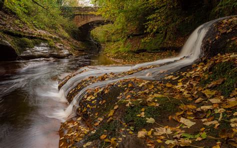 Download Wallpapers Gelt Bridge Autumn Waterfall Yellow Fallen