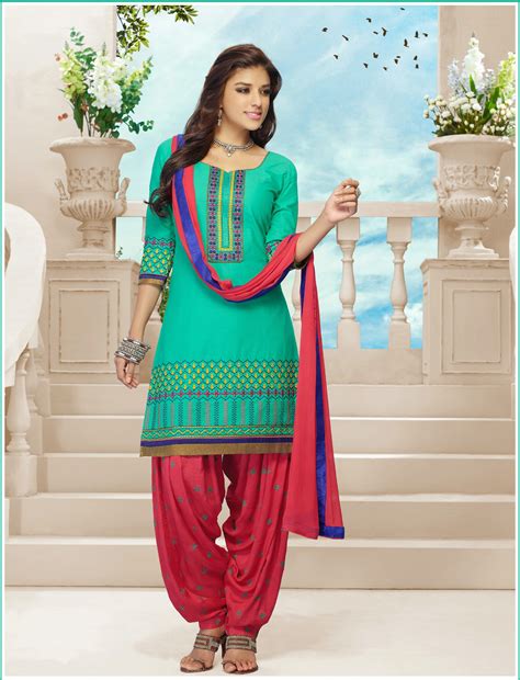 Alluring Greenish Blue Cotton Patiyala Suits Catalogproduct